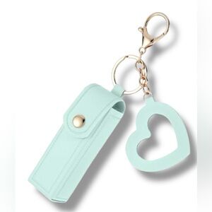 Tiffany Blue Lipstick/Lip Balm Holder Keychain With Mirror Charm